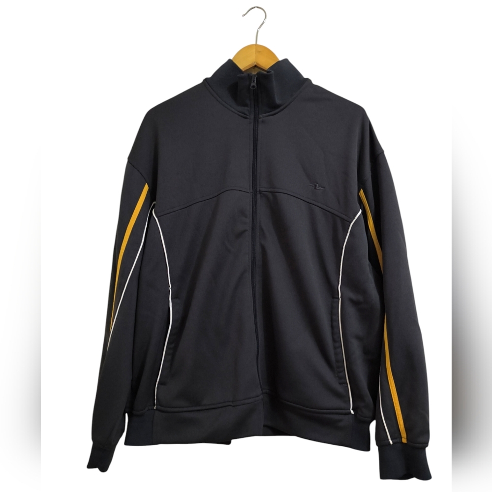 Athletic Works Mens sz XL Black Track Jacket with White and Gold Stripes